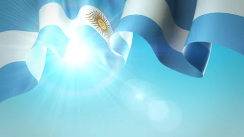The sun shines with blue rays through the waving flag of argentina Stock Illustration