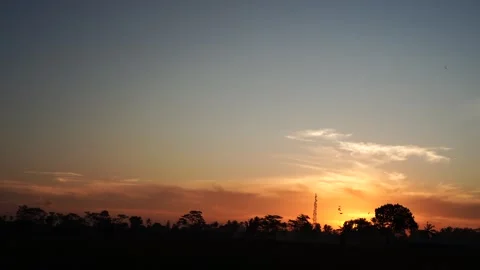 The sun shines at dusk Stock Footage 264157393