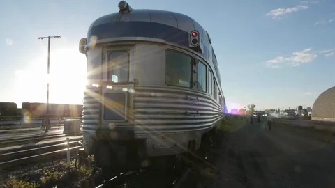 The Sun shines on the end of the Passenger Train Stock Footage 92648717