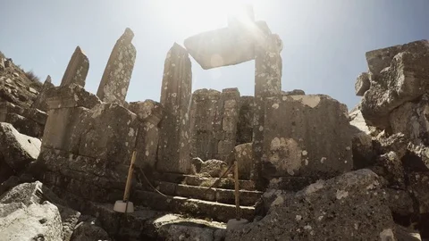 Sun Shines Through Gray Stones Ruins of Scene Antique Roman Theatre Sagalassos Stock Footage 75327690