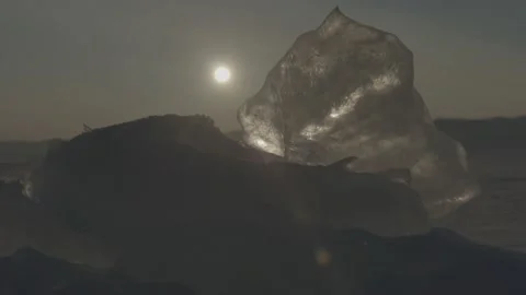 The sun shines through the Ice Floe Hummock On winter Lake Baikal, Siberia Stock-Footage 232025183
