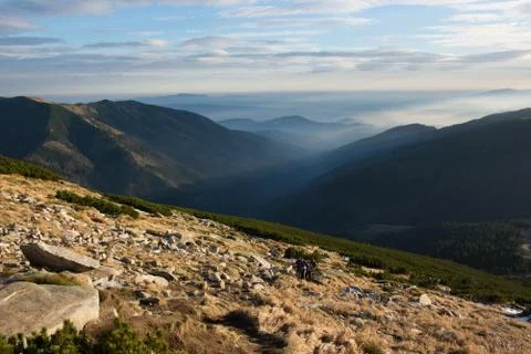 The sun shines through the mountains, Low Tatras, Chopok, central Slovakia Stock Photos