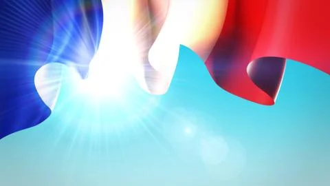 Sun shines through the waving flag of france. French festive patriotic design イラスト素材