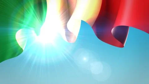 Sun shines through the waving flag of italy. Festive patriotic design template Stock Illustration