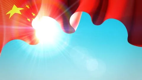 The sun shines through the waving flag of china. China holidays background Stock Illustration