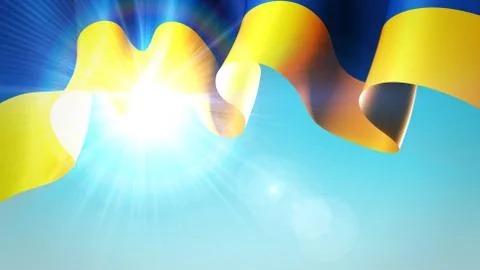 Sun shines through waving flag of ukraine. Ukrainian festive patriotic design Stock Illustration