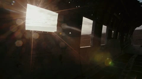 Sun shines through the window of a plainwreck, flair at the interior, Iceland, S Stock Footage 260951872