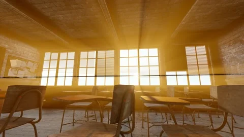 The sun shines through the windows of the old classroom Stock Footage 232908144
