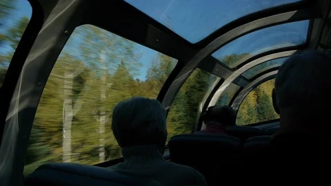 The Sun shines throught the trees on the Passenger Train Stock Footage 93108417