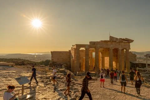 Sun shining on the Acropolis Stock Photos