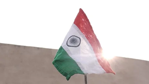 Sun is shining behind the Flag. 26 January Republic day ,15 August Independen Stock Footage 168402015