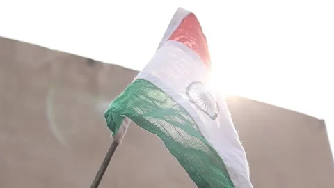 Sun is shining behind the Flag. 26 January Republic day ,15 August Independen Stock Footage 168402102
