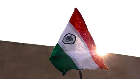 Sun is shining behind the Flag. 26 January Republic day ,15 August Independen Stock Footage 168402188
