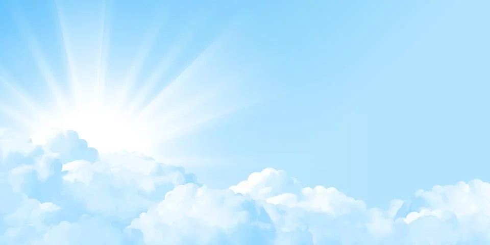Sun shining Behind the white clouds. Vector Sky Background Stock Illustration