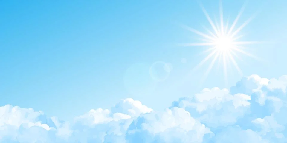 Sun shining Behind the white clouds. Vector Sky Background Stock Illustration