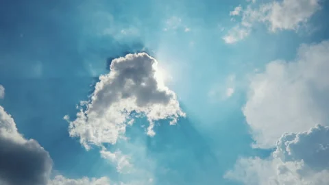 Sun shining in blue sky with clouds movement in the day Stock Footage 155215933