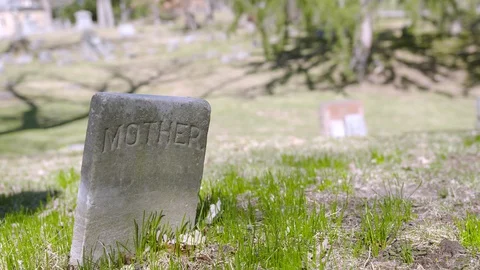 Sun shining down on Mother headstone at Greenwood Cemetery, 4k60p Stock Footage 128784798