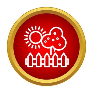 Sun shining on fruit tree and garden fence icon Ilustração Stock