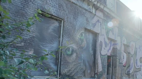 Sun Shining Graffiti Monkey Deserted Building - Editorial - 25FPS PAL Stock Footage 56437025