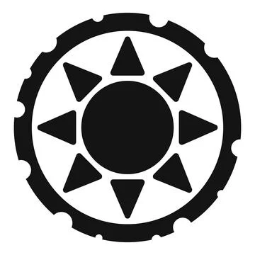 Sun shining inside a black circle with triangular rays and circular dots Stock Illustration