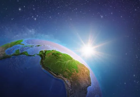 Sun shining over Amazonia from space Stock Illustration