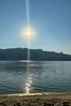 Sun shining over Dnypro river, Kyiv, Ukraine Stock Photos