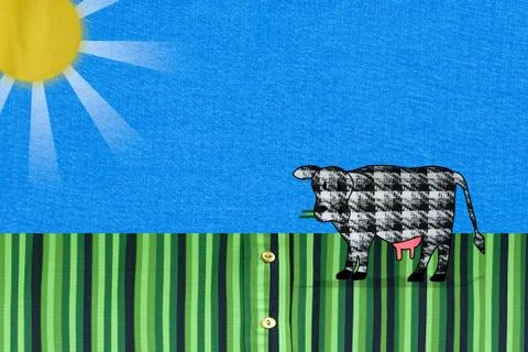 Sun shining over field with cow 스톡 일러스트
