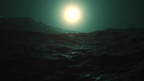 Sun shining over an ocean. 3d animation of a seascape with sunbeam Stock Footage 337771342