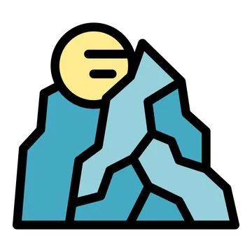 Sun shining over snowy mountain peak, simple icon illustration Stock Illustration
