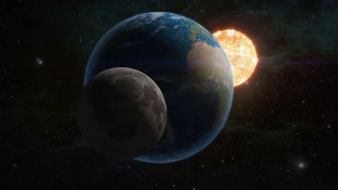 Sun Shining On Planet Earth With Moon Stock Footage