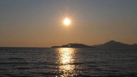 Sun Shining In Sky Makes Shiny Road On The Sea Where The Water Glare Stock Footage 85320245