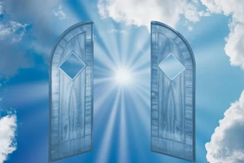 Sun shining on sky through open door Sun rays shining on sky through open ... Stock Photos