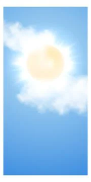 Sun shining through cloud in bright blue sky. Vertical background 스톡 일러스트