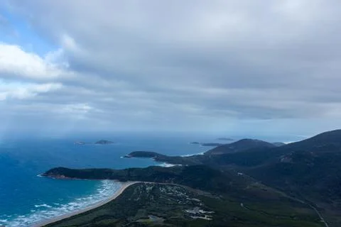 Sun shining through the clouds at Mount Oberon Summit Walk, Wilsons Promontory Stock Photos