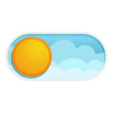 Sun shining through clouds on off switch button cartoon Stock Illustration