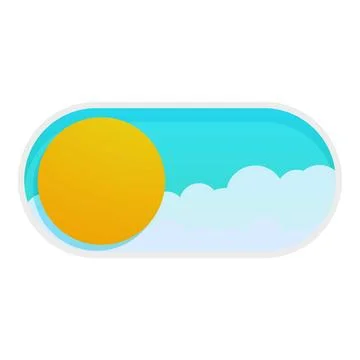 Sun shining through clouds on off switch button cartoon Stock Illustration