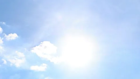 Sun shining through drifting clouds in a blue sky, timelapse. Light shifts Stock Footage 338024321