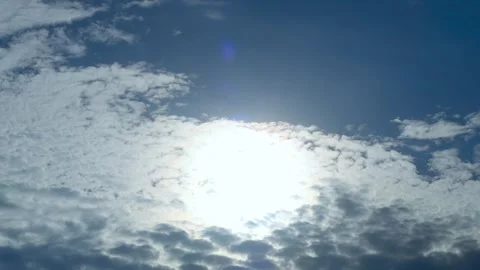 Sun shining through drifting clouds in a blue sky, timelapse. Light shifts .. Stock Footage 343810708
