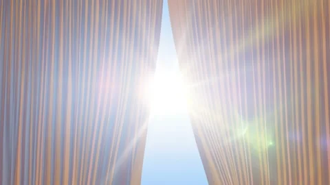 Sun Shining Through the Light Silky Curtains Waving in the Wind. 3d Animation of Stock Footage 117627525
