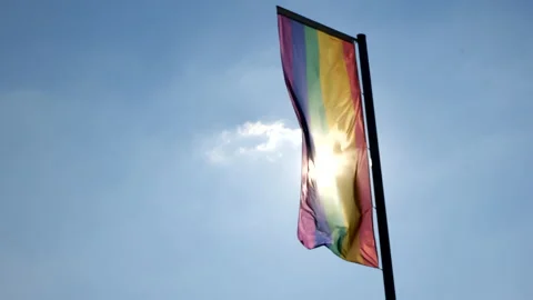 Sun shining through a Pride flag Stock Footage 155332432