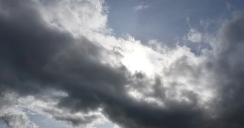 Sun shining through turbulent clouds timelapse Stock Footage 96082175