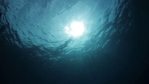Sun shining through water surface in blue sea Stock-Footage 82515371