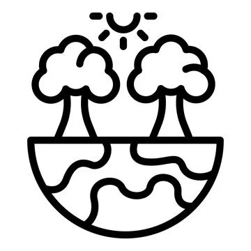 Sun shining on trees growing on half earth icon Stock Illustration