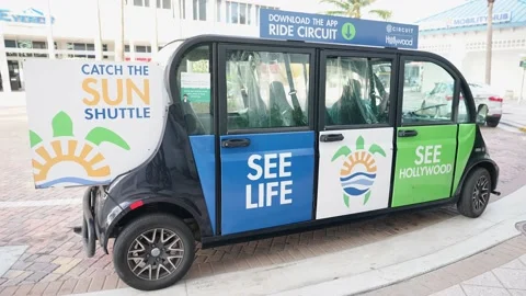 Sun Shuttle Electric Bus Isolated for COVID 19  in Hollywood Florida Stock-Footage 158345552