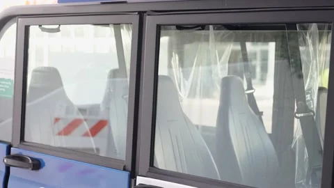 Sun Shuttle Electric Bus Isolated for COVID 19  in Hollywood Florida Stock-Footage 158345553