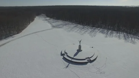 Sun Singer statue in Snow at Allerton Park [Orbit Right]3 (color corrected) Video stock 128505191