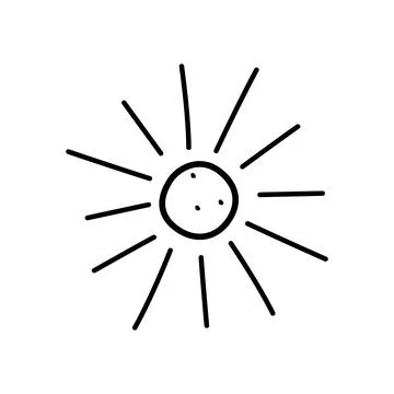 Sun sketch doodle icon. Vector illustration of a cartoon sun with rays, isola Stockillustratie