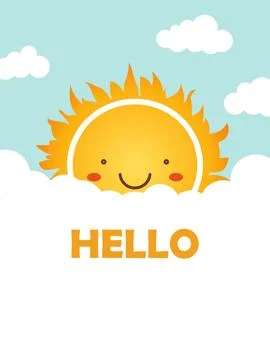 Sun sky clouds hello Stock Illustration