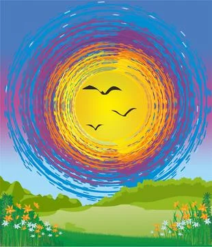 Sun in the sky Stock Illustration