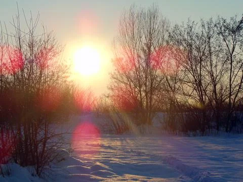 The sun in the sky in winter - landscape Stock-Fotos